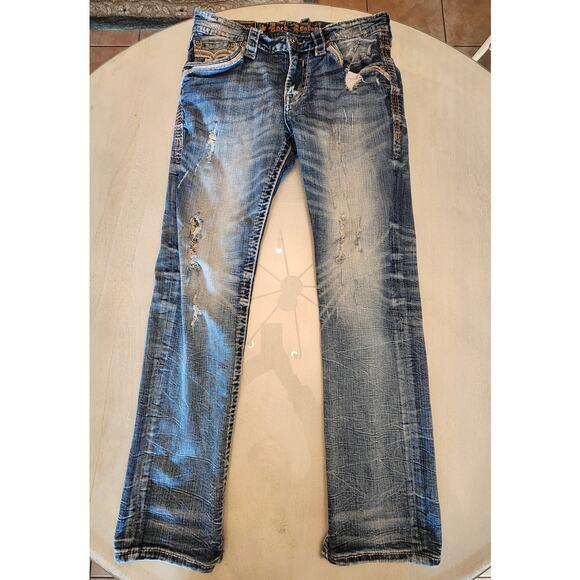 Rock Revival Men's Denim Slim Straight Jean SZ 33 Biker USA - Picture 2 of 10